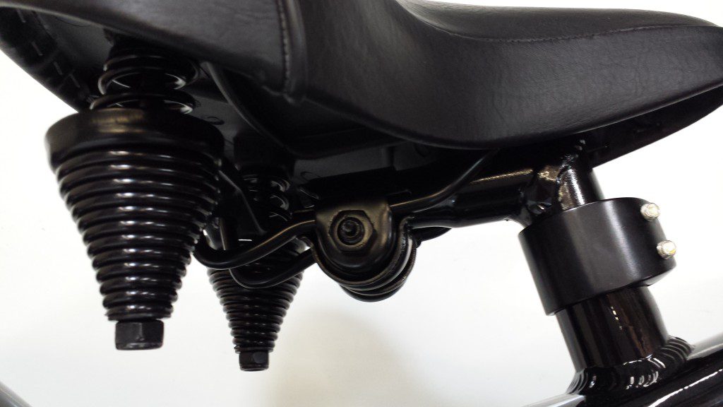 A close up view of the seat of a bike.