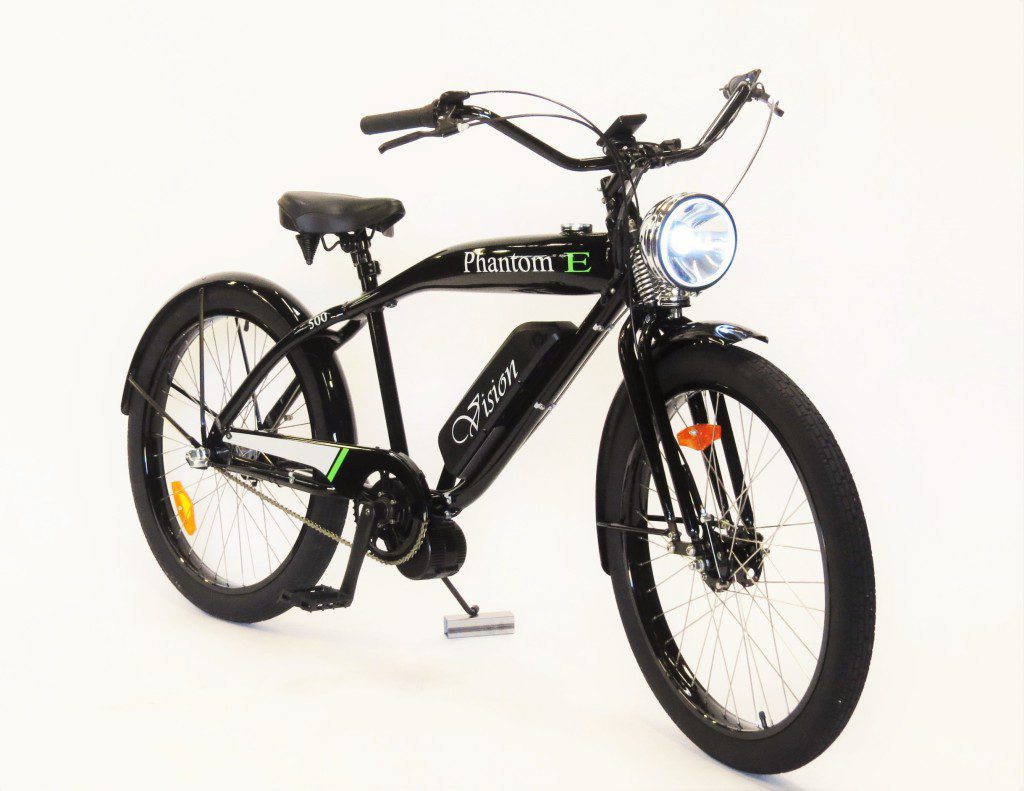 A black electric bike is shown against a white background.