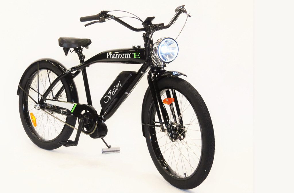 A black electric bike is shown against a white background.