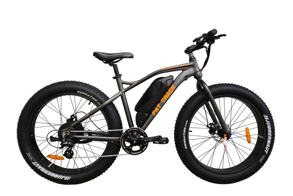 An electric fat bike is shown against a white background.