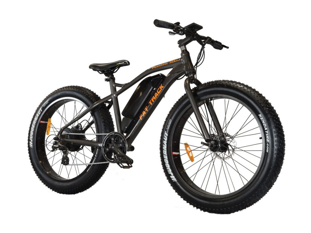 An electric fat bike is shown against a white background.