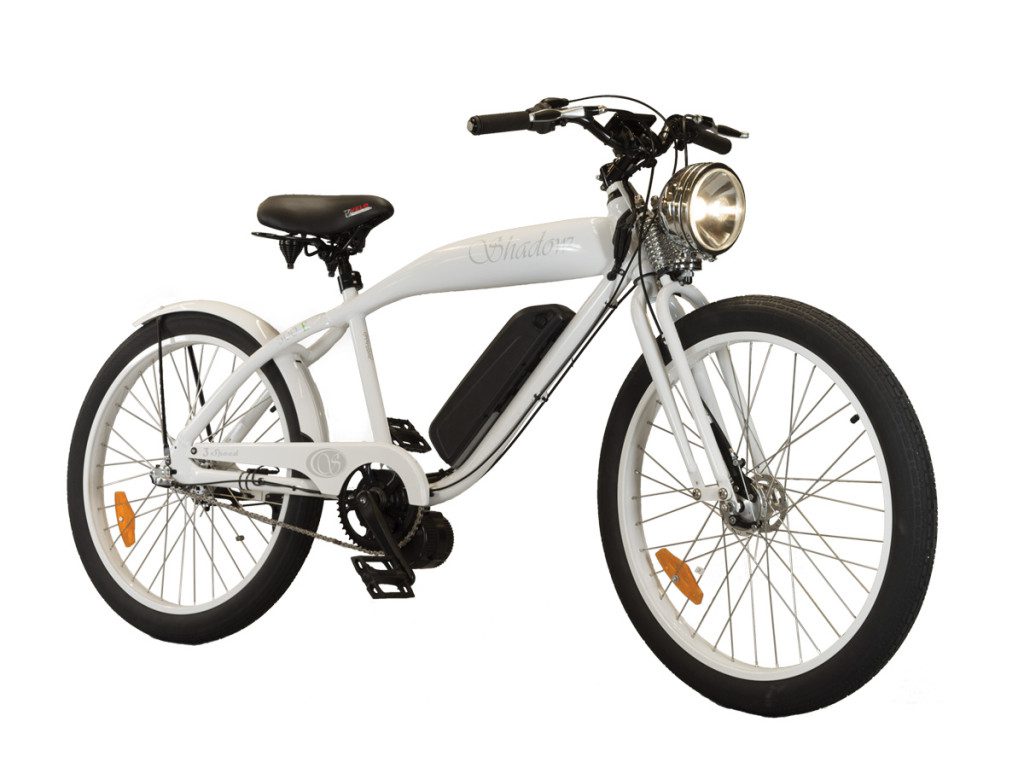 A white electric bike is shown against a white background.