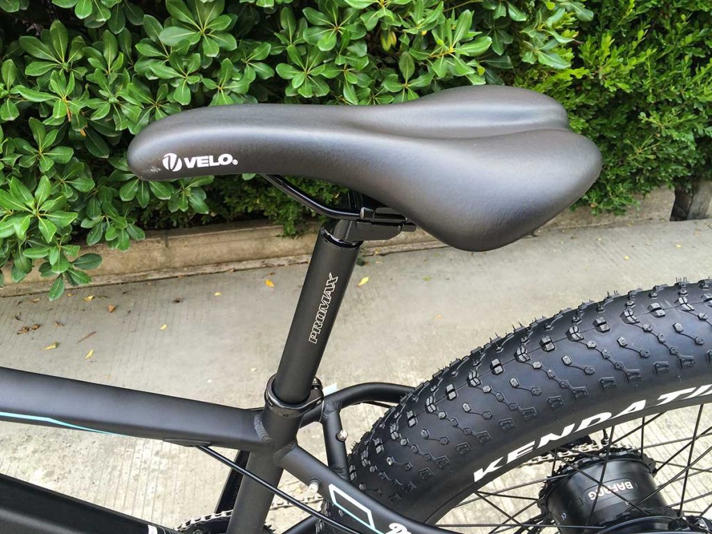 Black Velvo seat on the Fat Track electric mountain bike by Phantom Bikes