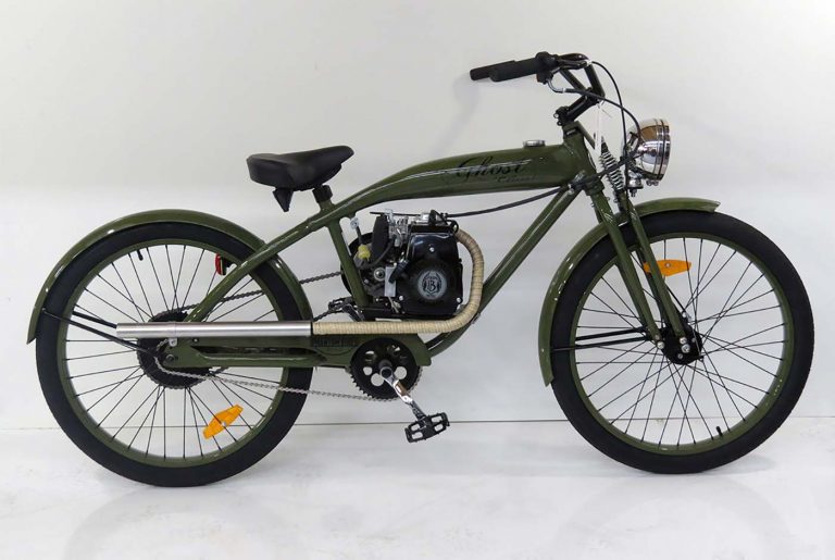 Ghost Classic, a gas powered bicycle by Phantom Bikes in Olive Green ... - Phantom Bikes Ghost Classic Olive Color 768x515