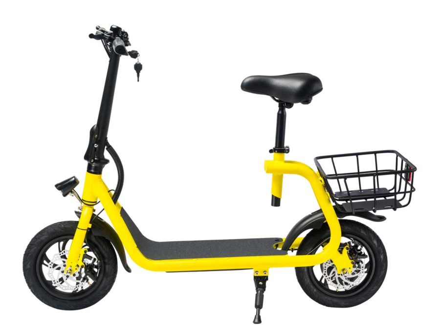 Side view of a yellow Phantom C1 e-scooter