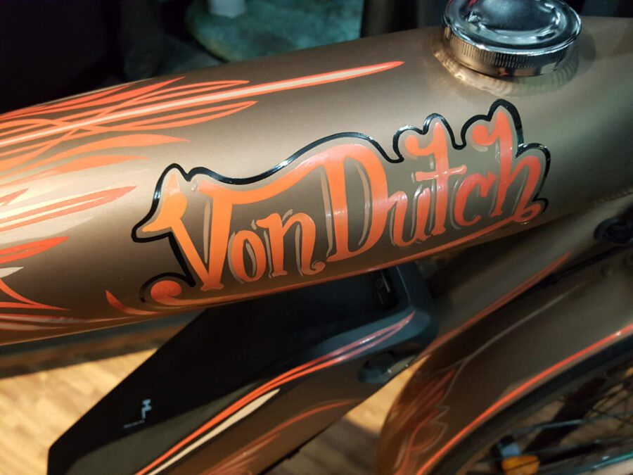 A bike with the word'von dutch'painted on it.